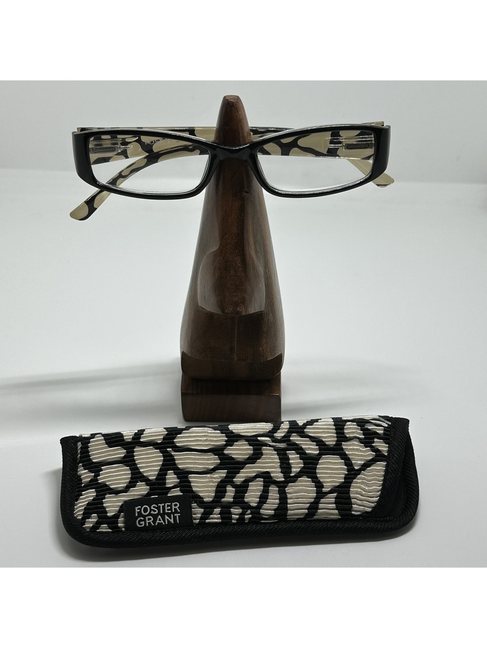 Foster Grant Black and Beige Patterned Prescription Glasses Frames with Case